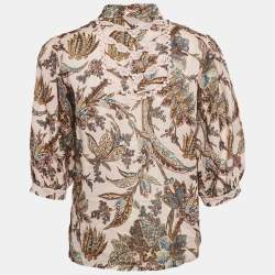 Alemais Pink Printed Lace Trim Ramie Estella Yoke Front Shirt S