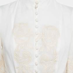 Pre Owned Alemais Off-White Applique Detail Linen Cut-Out Maxi Dress M