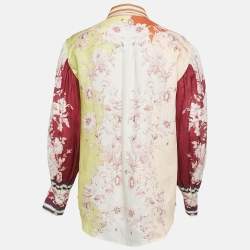 Pre Owned Alemais Yellow/Pink Floral Print Linen Long Sleeve Shirt S
