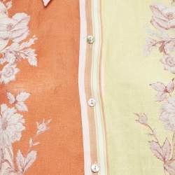 Pre Owned Alemais Yellow/Pink Floral Print Linen Long Sleeve Shirt S