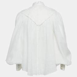 Pre Owned Alemais White Ramie Halcyon Tucked Blouse XS