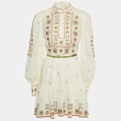 Alemais Cream Floral Embroidered Cotton Lovella Mini Dress M