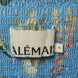 Pre Owned Alemais Blue Fish Print Cotton Tiered Maxi Skirt M