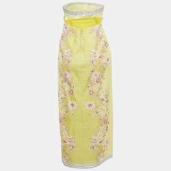 Pre Owned Alemais Green Floral Print Silk Blend Strapless Midi Dress M