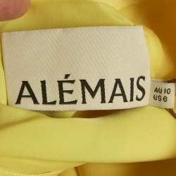 Pre Owned Alemais Lemon Yellow Floral Print Satin Maxi Dress M