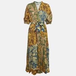 مملوكة مسبقًا Alemais Multicolor Printed Linen Tie Detail Maxi Dress M