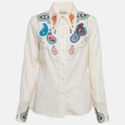 Pre Owned Alemais Cream Linen Embroidered Long Sleeve Shirt M