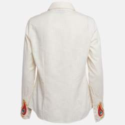 مملوكة مسبقًا Alemais Cream Linen Embroidered Long Sleeve Shirt M