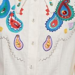 مملوكة مسبقًا Alemais Cream Linen Embroidered Long Sleeve Shirt M