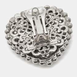 Pre Owned Alessandra Rich Heart Crystals Silver Tone Earrings