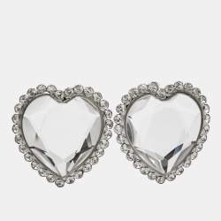 Pre Owned Alessandra Rich Heart Crystals Silver Tone Earrings