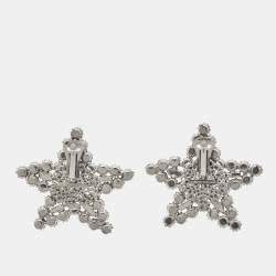 Pre Owned Alessandra Rich Star Crystals Silver Tone Earrings