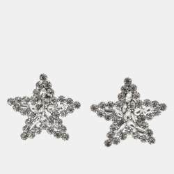 Pre Owned Alessandra Rich Star Crystals Silver Tone Earrings
