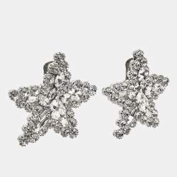 Pre Owned Alessandra Rich Star Crystals Silver Tone Earrings