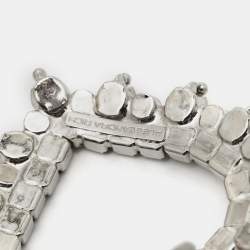 Pre Owned Alessandra Rich Heart Crystals Silver Tone Earrings