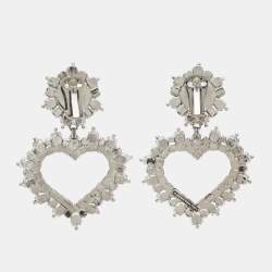 Pre Owned Alessandra Rich Heart Crystals Silver Tone Earrings