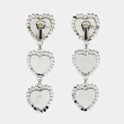 Pre Owned Alessandra Rich Hearts Crystals Silver Tone Drop Earrings