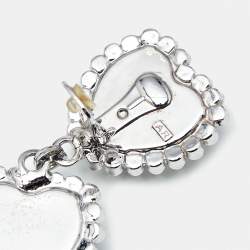 Pre Owned Alessandra Rich Hearts Crystals Silver Tone Drop Earrings
