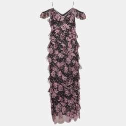 Alessandra Rich Black Floral Lace Ruffled Mid Dress M