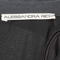 Alessandra Rich Black Satin Trim Crepe Hollywood Crystal Detail Maxi Dress M