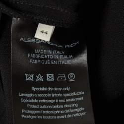 Alessandra Rich Black Satin Trim Crepe Hollywood Crystal Detail Maxi Dress M