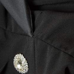 Alessandra Rich Black Satin Trim Crepe Hollywood Crystal Detail Maxi Dress M