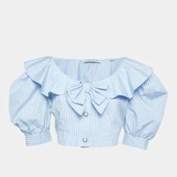 Pre Owned Alessandra Rich Stripe Cotton Bow Detail Crop Top M