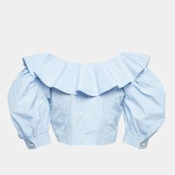 Pre Owned Alessandra Rich Stripe Cotton Bow Detail Crop Top M