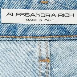 Pre Owned Alessandra Rich Blue Embellished Denim Mini Skirt S Waist 26"