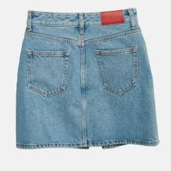 Pre Owned Alessandra Rich Blue Embellished Denim Mini Skirt S Waist 26"