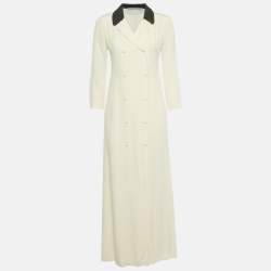 Pre Owned Alessandra Rich Cream Silk Double Breasted Maxi Dress M