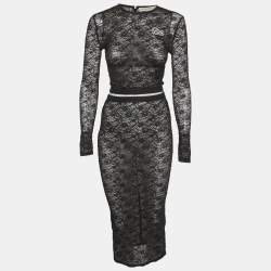 Pre Owned توب أليساندرا ريتش دانتيل مرصع بالأحجار الراين أسود مرن شفاف مقاس وسط