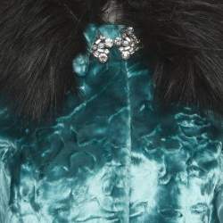 Pre Owned Alessandra Rich Green Velvet Fur Trim Jacket and Mini Skirt Suit S