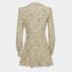 Pre Owned Alessandra Rich Cream Floral Print Lace Trim Mini Dress S