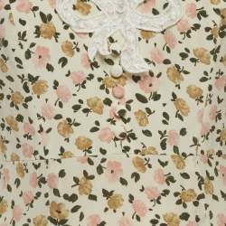 Pre Owned Alessandra Rich Cream Floral Print Lace Trim Mini Dress S