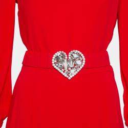 Alessandra Rich Red Crepe Embellished Button Belted Gown M