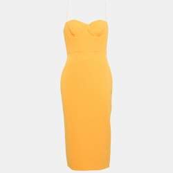 Alex Perry Orange Stretch Crepe Lee Midi Dress M