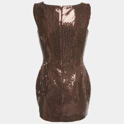 Pre Owned فستان أليكس بيري بورتريه قصير بدون أكمام من الترتر بني متوسط الحجم