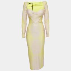 Alex Perry Yellow/Lilac Croc Print Jersey Midi Dress L