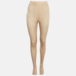 Alex Perry Beige Studded Jersey Ruched Dress and Leggings Set M