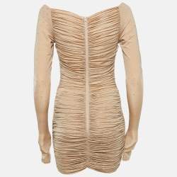 Alex Perry Beige Studded Jersey Ruched Dress and Leggings Set M