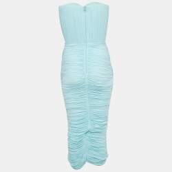 Alex Perry Blue Jersey Strapless Ruche Maxi Dress With Gloves S