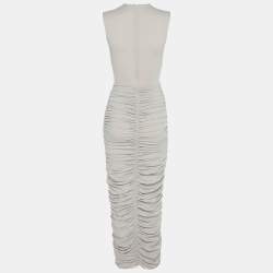 Pre Owned Alex Perry Grey Stretch Knit Ruched Column Long Dress S