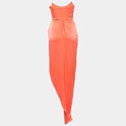 Alex Perry Neon Orange Harland Draped Satin Corset Gown S