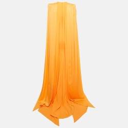 Pre Owned Alex Perry Orange Crepe Cape Sleeve Gown M