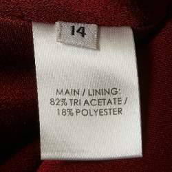 Pre Owned Alex Perry Dark Red Crepe Asymmetric Long Sleeve Flounce Gown L