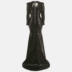 Pre Owned Alex Perry Black Sequin Fish Cut Gown M