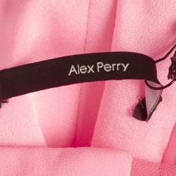 Pre Owned Alex Perry Neon Pink Crepe Strapless Shoulder Drape Crinoline Gown M