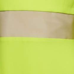 Pre Owned Alex Perry Neon Green Crepe Shoulder Drape Raina Maxi Dress M