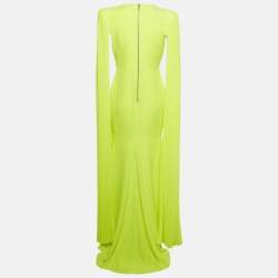 Pre Owned Alex Perry Neon Green Crepe Shoulder Drape Raina Maxi Dress M
